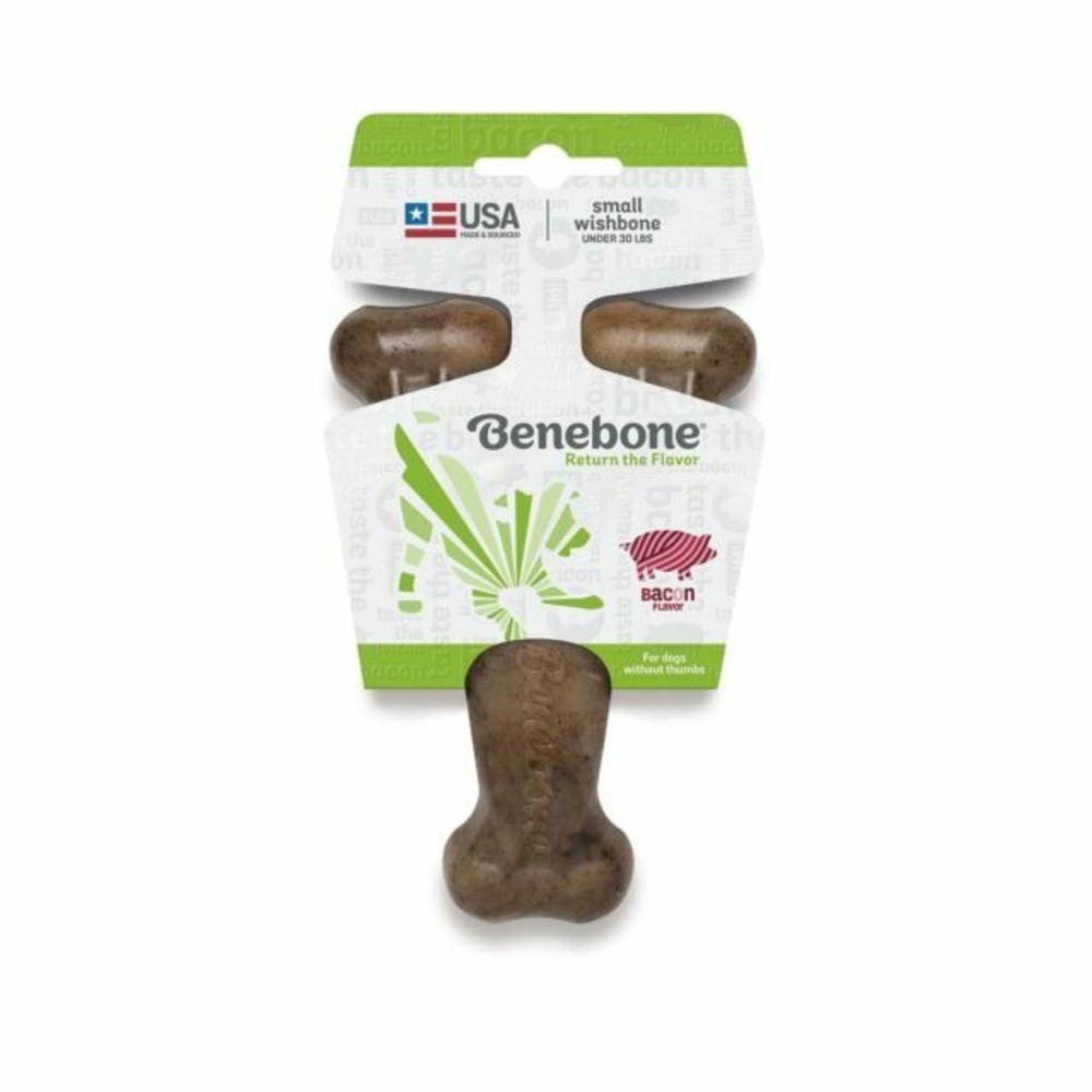 X 2 Benebone Wishbone Durable Dog Chew Toy - Brown, Real Bacon, Small